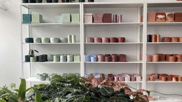 Wide selection of planters and flower vases.