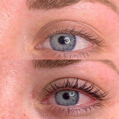 Before and after a lash lift and tint