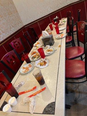 Tables full of dirty plates