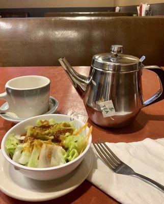 Side Salad with ginger dressing, Jasmine tea