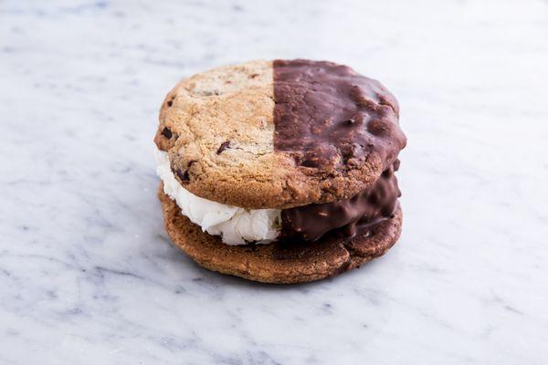 Dipped in Guittard Chocolate House Made Cookies - Ginger's Ice Cream Sandwich