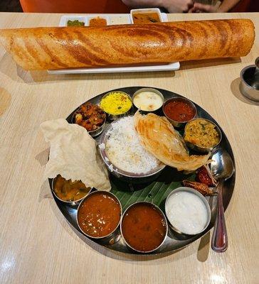 Paper dosa and south Indian thali