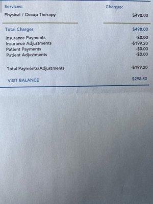 Copy of my bill for a single physical therapy appointment