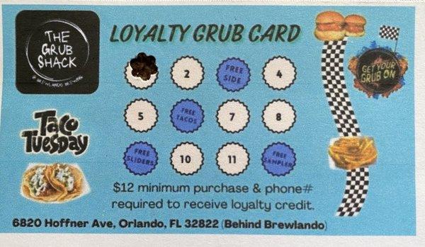 New!!!!  Loyalty card!  I love frequent diner programs!