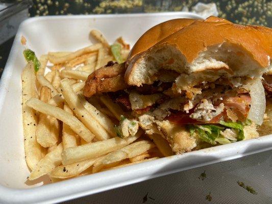 Chipotle Bacon Burger (with Chicken substituted for beef) + fries