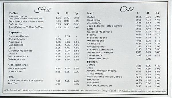 Drink menu