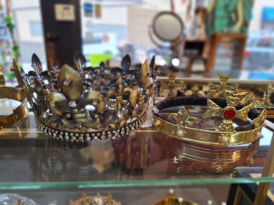 A variety of crowns and tiaras.