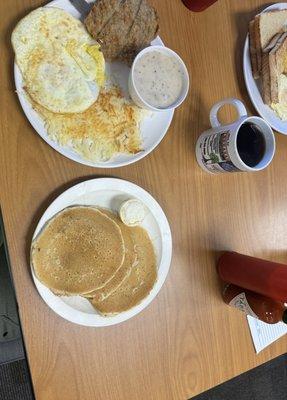 Chicken Fried Steak & 2 Eggs with pancakes instead of toast.