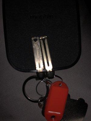 Mechanics portion of key fob- original and copy not cut.