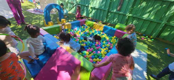 Patio area with a birthday party celebration