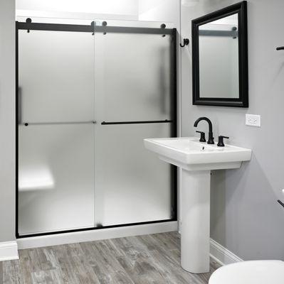 Shower Kit with Barn door style frosted glass