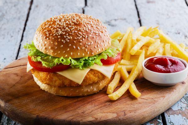 Chicken burger with Fries