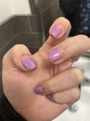 Chipped nails/ not painted close to cuticle/ nail bed area.