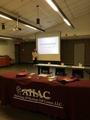 Our Hearing Instrument Specialist, Andrea, giving a community talk on Hearing Education at the Warminster Library.