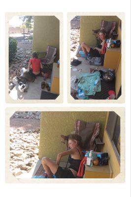 Homeless very sick woman camped on my porch at Villa del Sol apts run by North Star   Mng .