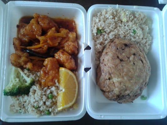 Take out orders of Orange chicken and chicken egg foo young