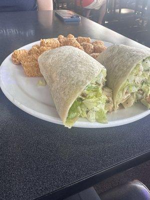 Chicken Caesar Wrap with Tater Tots