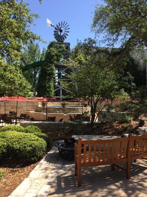 You can eat lunch right next to the jacuzzi and fountain