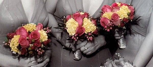 Bridesmaids' bouquets (photographer did some tinting so colors not true to life here--actually better in real life!)