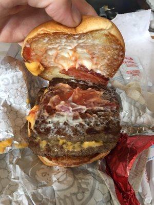 Baconator with half a piece of bacon. What a joke never going back to this Wendy's.