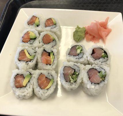 Two salmon and one hamachi roll