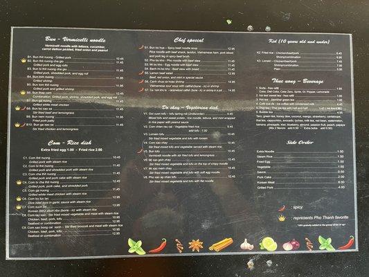 Menu - backside