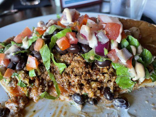 Arroyo Frybread with red chili ground beef!