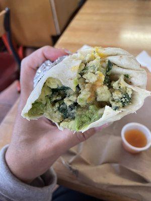 Skinny Burrito-  egg, cheese, potato, spinach with avocado