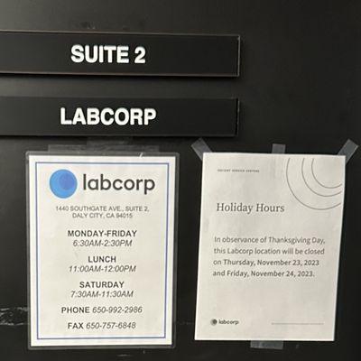 Labcorp (Daly City) Hours of Operation .