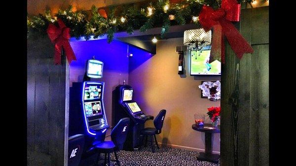 Our Private Slot room, decorated for the holidays