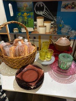 Trifles, glassware, dishware, basket