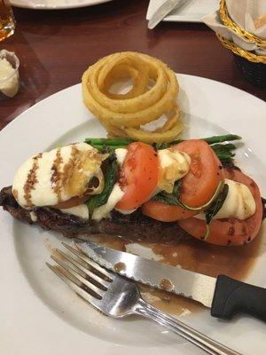 Steak caprese with asparagus.  Beautiful and delicious!