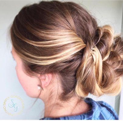 Balayage and bridal hair updo.