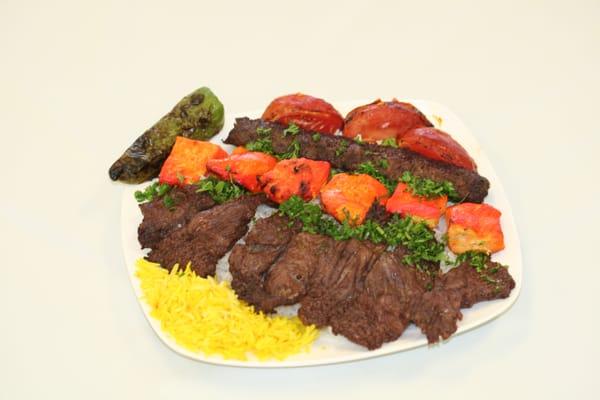 #39 Kabob Combo Plate
(One Beef Luleh Kabob, One Chicken Kabob and One Beef Shish Kabob)