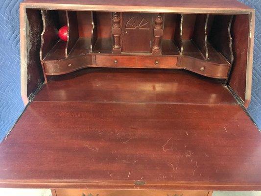 Before Photo of Inside Antique Drop Front Secretary Desk