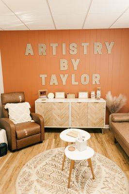 Our esthetician, Taylor's waiting area for her suite