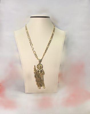 San Judas on gold frigaro chain 14KT gold