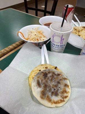 Try the chicken and cheese corn pupusa and the horchata. Yum.