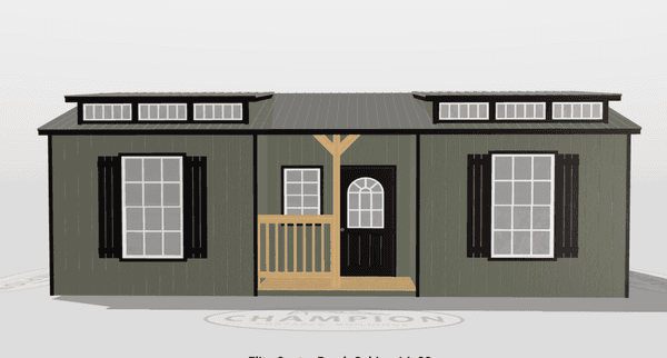 Center Porch Cabin with 2-3x5 thermal windows and 1 2x3 Thermal window and 2-15 Lite Dormers and a 7 drop electrical package