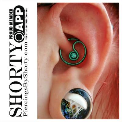 Daith Piercing with Custom Jewelry.  Custom glass jellyfish plugs.