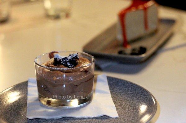 Chocolate Mascarpone Mousse ($13) - pomegranate reduction, brownie pieces