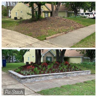 Retaining wall/plants before and after