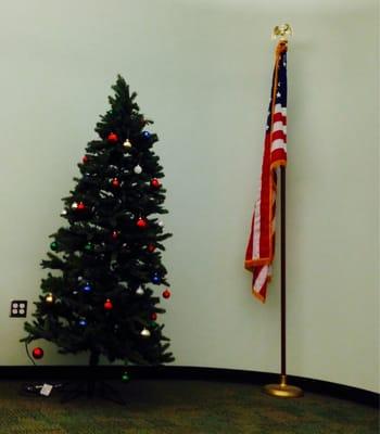 Separation of Church and State. See, the tree is separate from the flag.