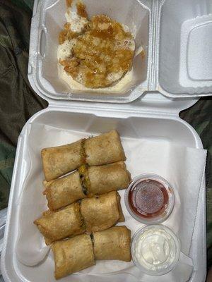 Brown butter cake and southwest egg rolls