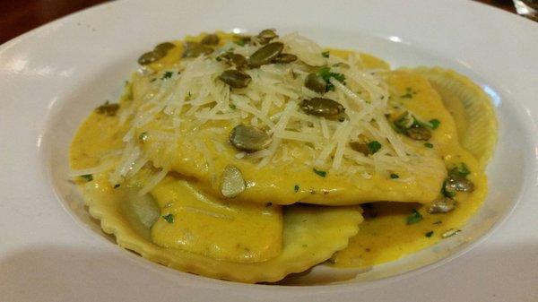 Mushroom Ravioli with Pumpkin Alfredo Sauce