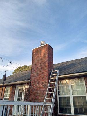 New metal chimney top pan and chimney pipe cap.