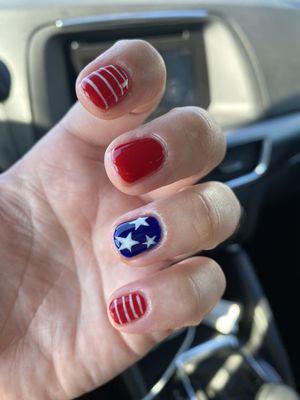 Love my 4th of July nail. She freehanded the decorations and totally killed it!