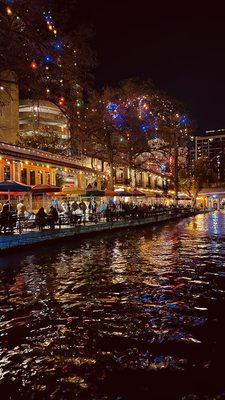 Holiday lights in the river