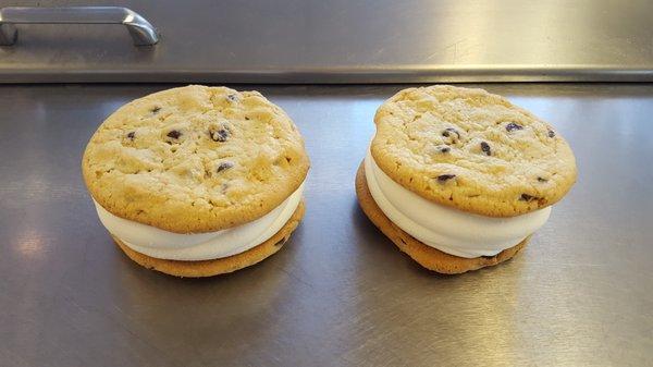 Homemade Custard Filled Chocolate Chip Cookie Sandwich!