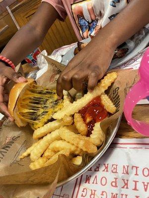 Kids cheeseburger and fries